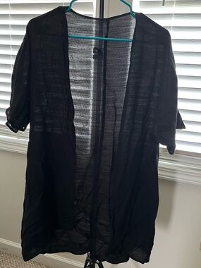 Black Sheer Open-Front Kimono Cardigan